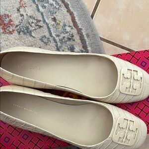 Tory Burch White Embossed Flats